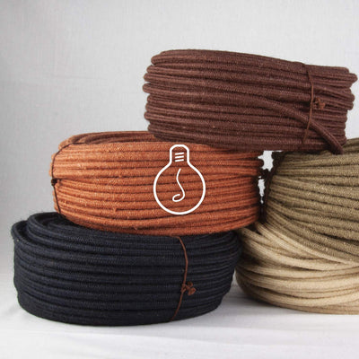 Amarcords - Textilkabel für Lampen JUTE, rund, Jute, 10 Meter, mit Erdung 3x0,75 - Stoffkabel mit fa