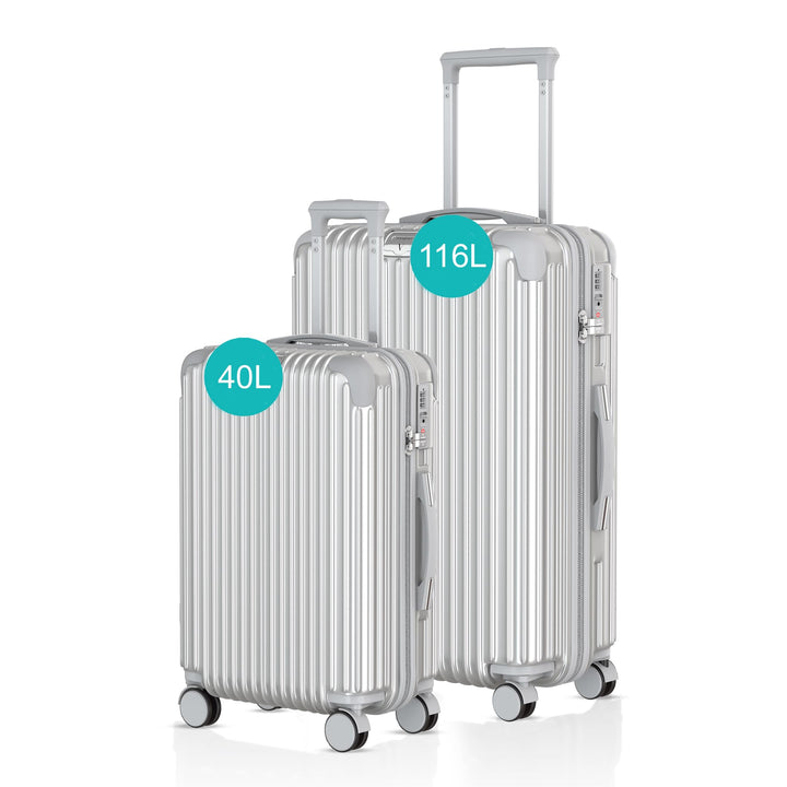 Voyagoux Kofferset 2 teilig - 40L & 116L, Hartschalenkoffer Set, TSA-Schloss, ABS, 4X 360° Rollen, R