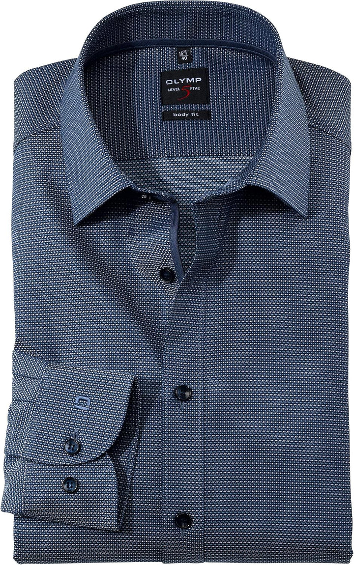 OLYMP Level Five Body fit Hemd Langarm Muster blau 44 Blau, 44 Blau