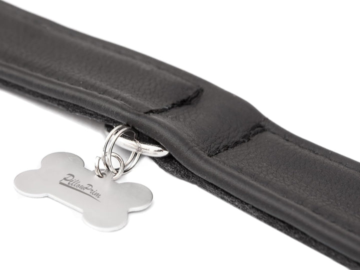 Hundehalsband Leder, Halsband, Leder, Lederhalsband Hund, Metallschnalle, 65 x 4 cm, Schwarz Einstel