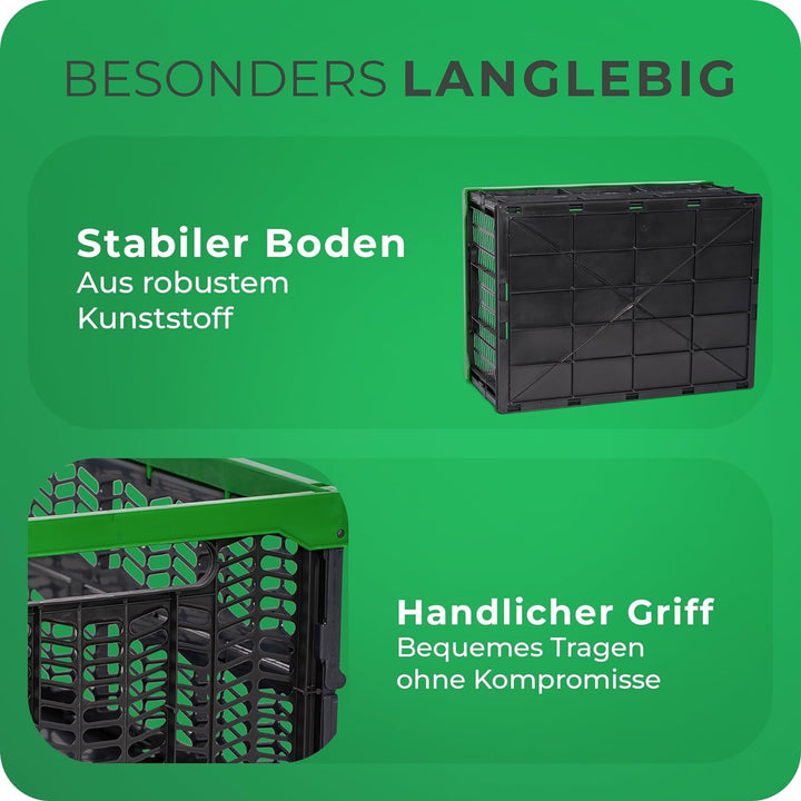 Novaliv Klappboxen faltbar stabil 8x 30L Grün Schwarz baskets Einkaufskiste Klappkisten Set Tragebox