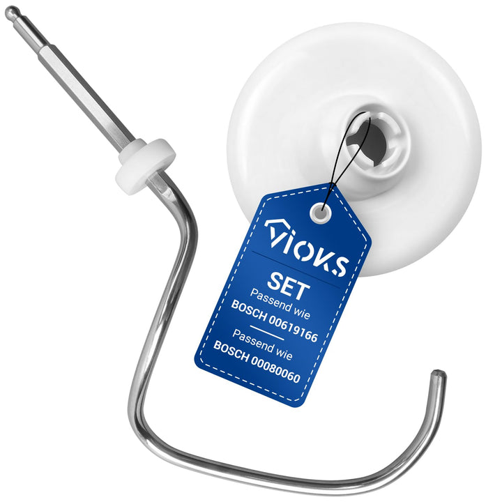 VIOKS Set Teigabweiser + Knethaken Ersatz für Bosch 00619166 00080060 - Knethaken Abstreifer mit Kne