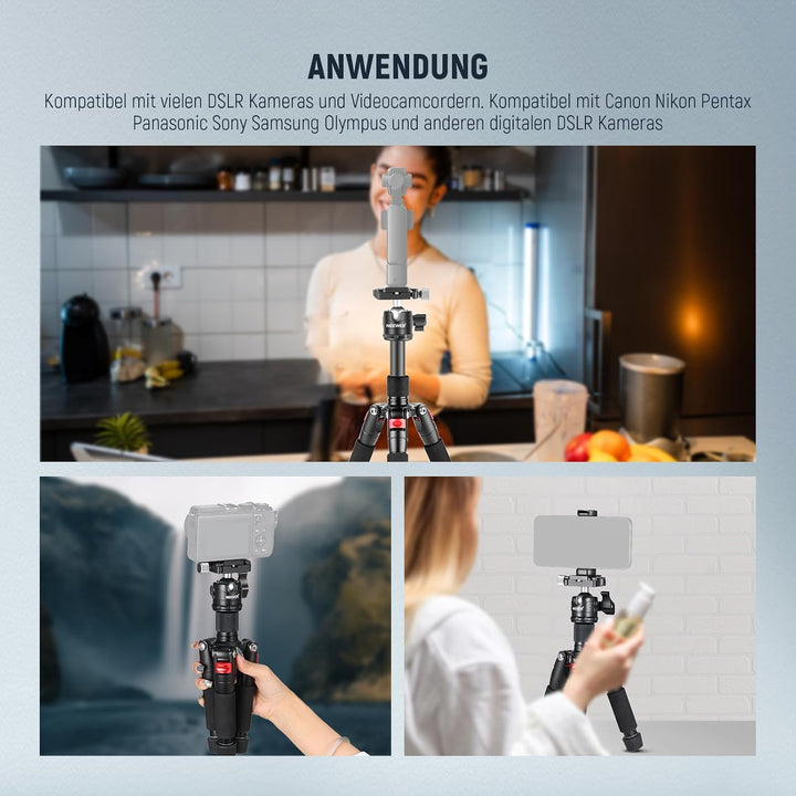 NEEWER Mini Tischstativ mit Smartphone Halter kompatibel mit iPhone &amp; DSLR Kameras für Videoaufnahme