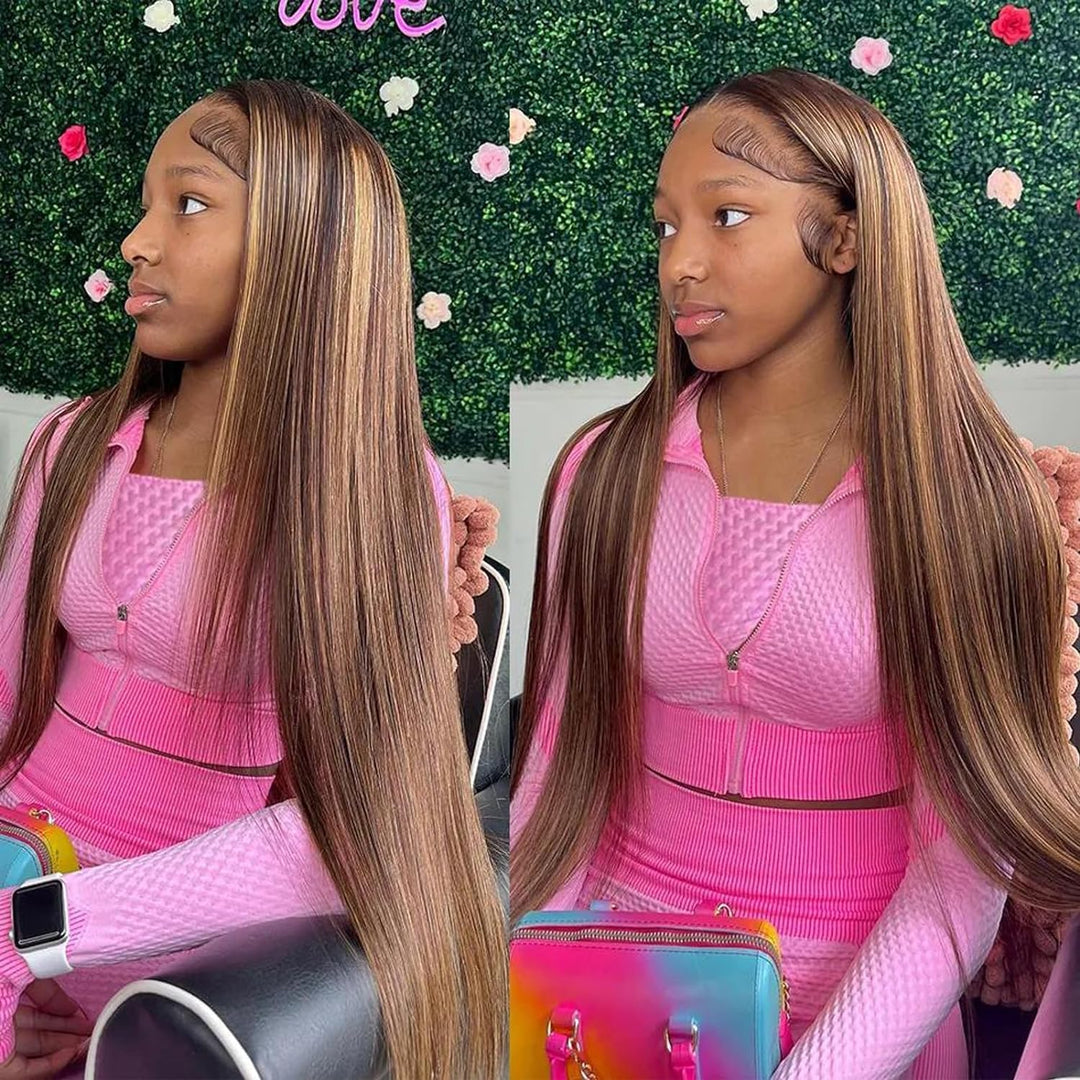 Ombre Highlight Lace Front Wigs Human Hair Wigs for Black Women Straight Echthaar Perücke Schwarz Fr