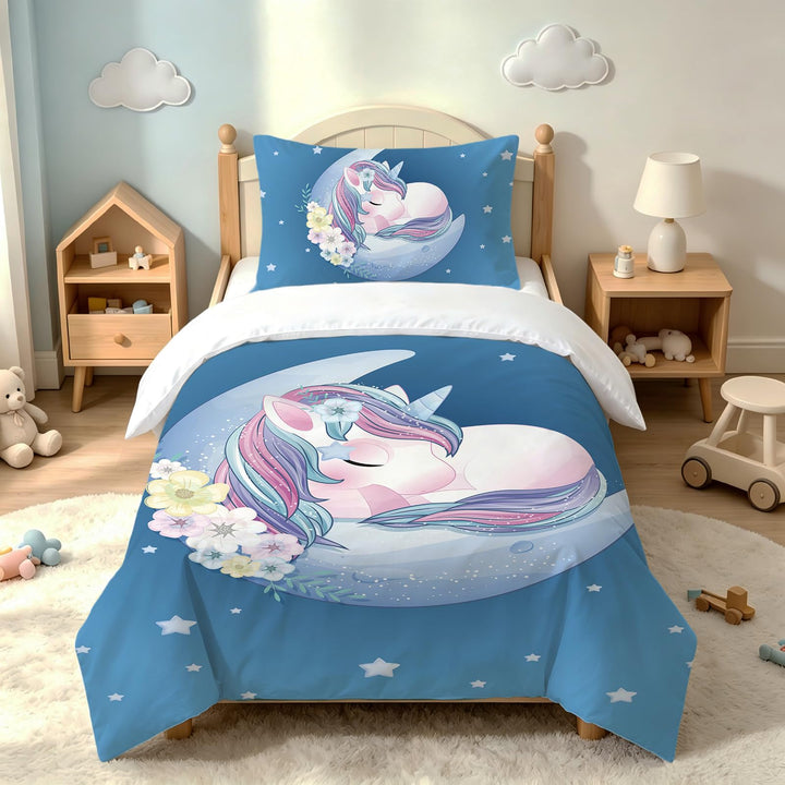 Caregchrisj Einhorn-Bettbezug 90 x 190 cm, für Kinder, Mädchen, Bettwäsche aus Mikrofaser mit Reissv