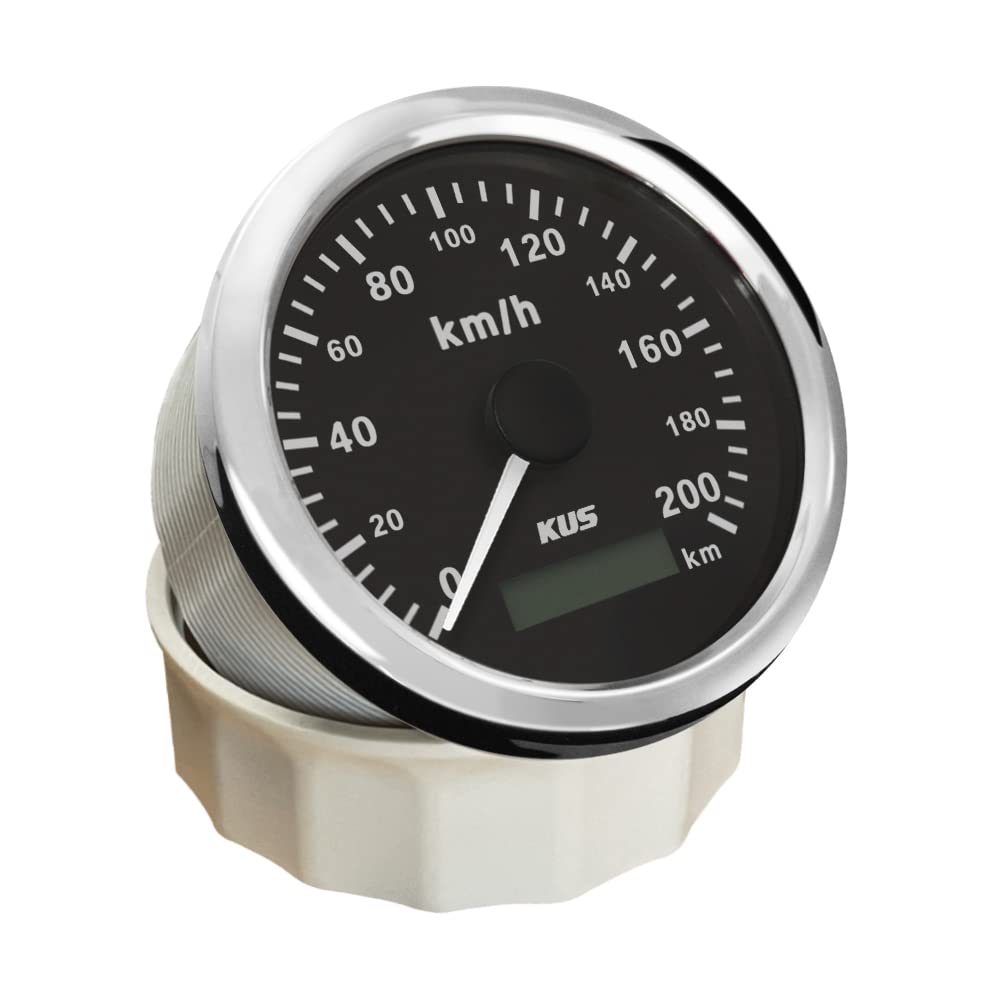 KUS Wasserdichte GPS Tacho Kilometerzähler 0-200km/h Für Auto Motorrad Lkw 85mm (Schwarz), Schwarz