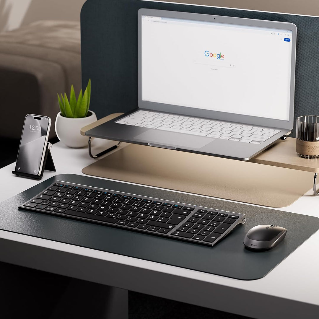 iClever GK03 2.4G Tastatur Maus Set Kabellos, Aluminium Wireless Slim Tastatur QWERTZ Layout (Deutsc