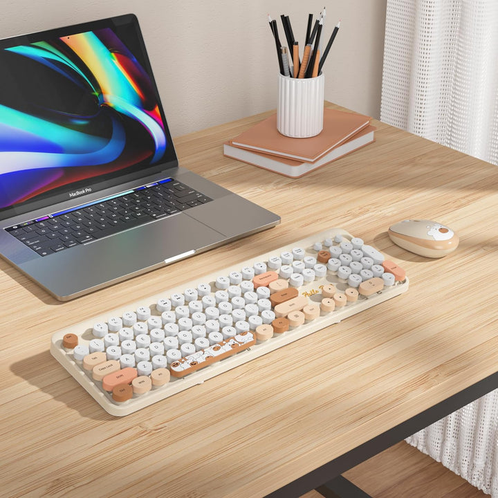 Retro Kabellose Tastatur und Maus, Amerikanisch QWERTY，104 Schreibmaschinentastatur in Voller Grösse