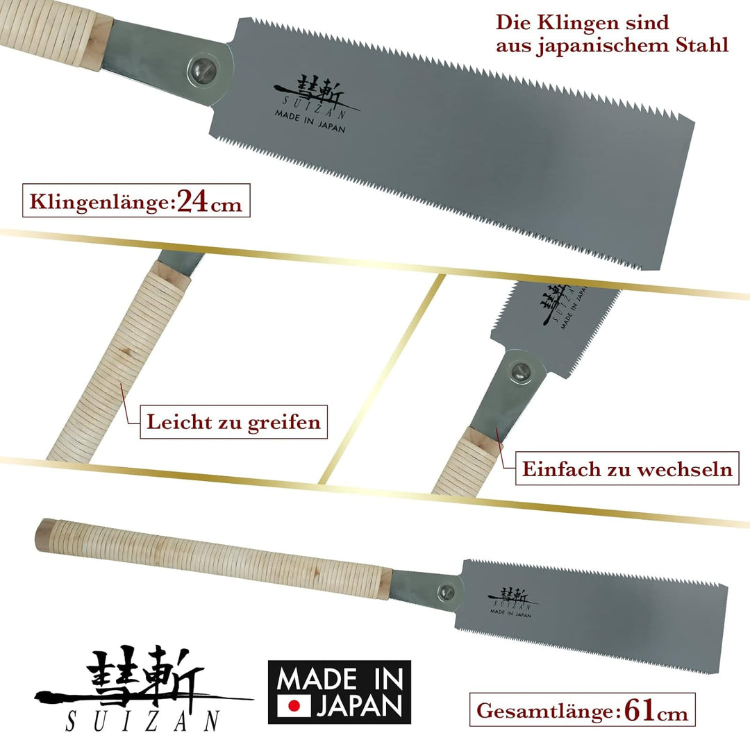 SUIZAN Japansäge Holzsäge Ryoba 240mm Zugsäge Japanische Säge Handsäge Holz Holzbearbeitungswerkzeug