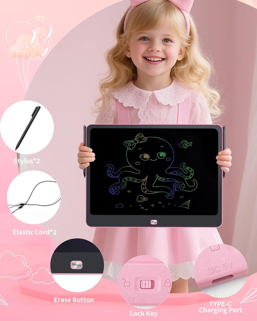 Wiederaufladbares 40,6 cm (16 Zoll) LCD-Schreibtablett, grosses buntes Zeichentablett für Kinder im