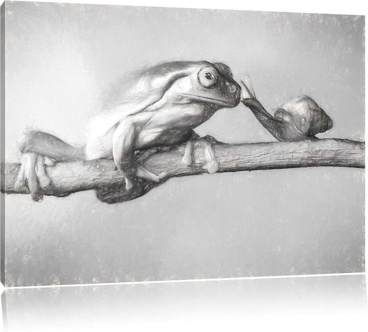 Pixxprint der Frosch und die Schnecke Kunst als Leinwandbild/Grösse: 100x70 / Wandbild/Kunstdruck/fe
