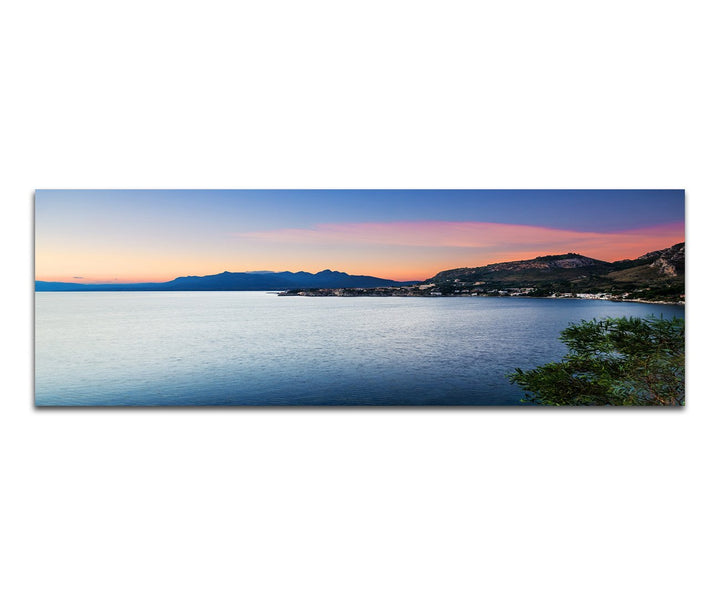 Paul Sinus Art Panoramabild auf Leinwand und Keilrahmen 150x50cm Italien Sizilien Meer Küste Dämmeru