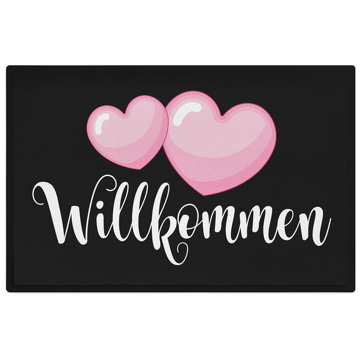 Trendation - Willkommen Fussmatte Herzen Grafik Geschenk Innen und Aussenbereich 60x40 cm