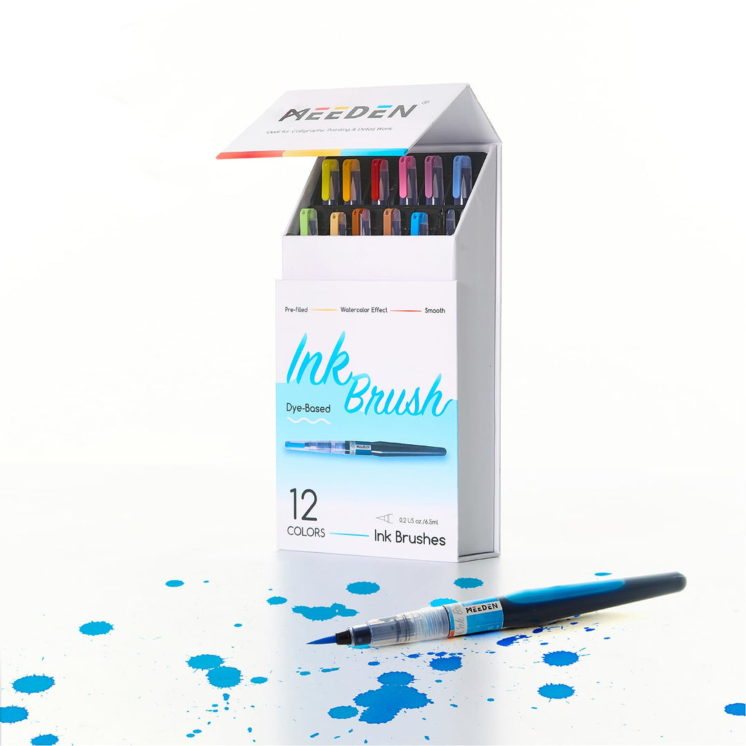 MEEDEN Dye Aquarellpinsel Set mit Tinte: 12 farbstoffbasierte Tinte im Pinselstift für Aquarellmaler
