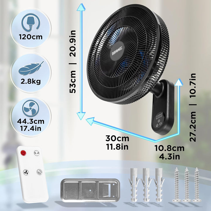 Duronic FN42 Wandventilator, Ventilator zur Montage, mit Fernbedienung Fn42 Bk, Fn42 Bk