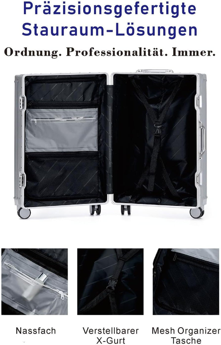 Grösse Koffer L 73cm - Alurahmen Hartschalenkoffer aus 100% Polycarbonat, ca. 90L - Premium Reisekof