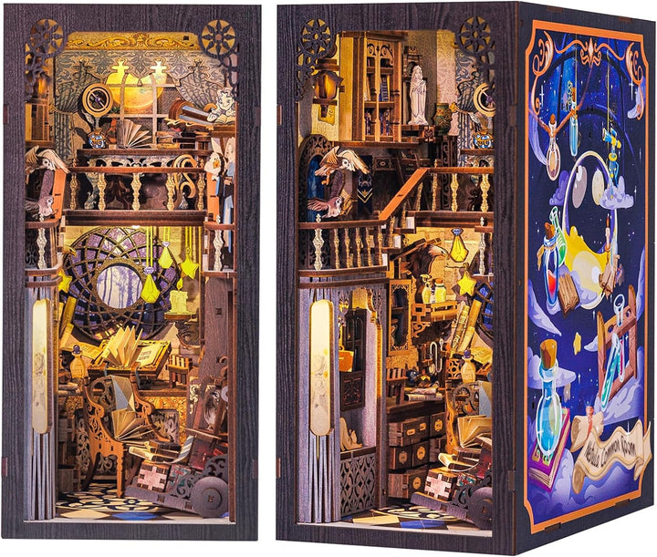 CUTEBEE Book Nook Kit mit Staubschutzhülle–DIY Puppenhäuser Miniatur Haus Kit mit LED-Licht,Booknook