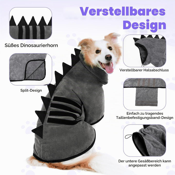 HundeBademantel Mikrofaser Schnell Trocknend, Einstellbar Hundehandtuch Extra Saugfähig für Mittel &
