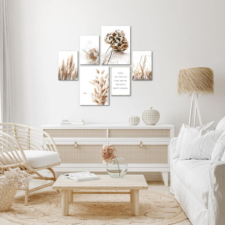 Novart Bilder Set - AUFHÄNGFERTIG - KEIN EXTRA RAHMEN BENÖTIGT - Boho Modern Beige - Wohnzimmer Schl