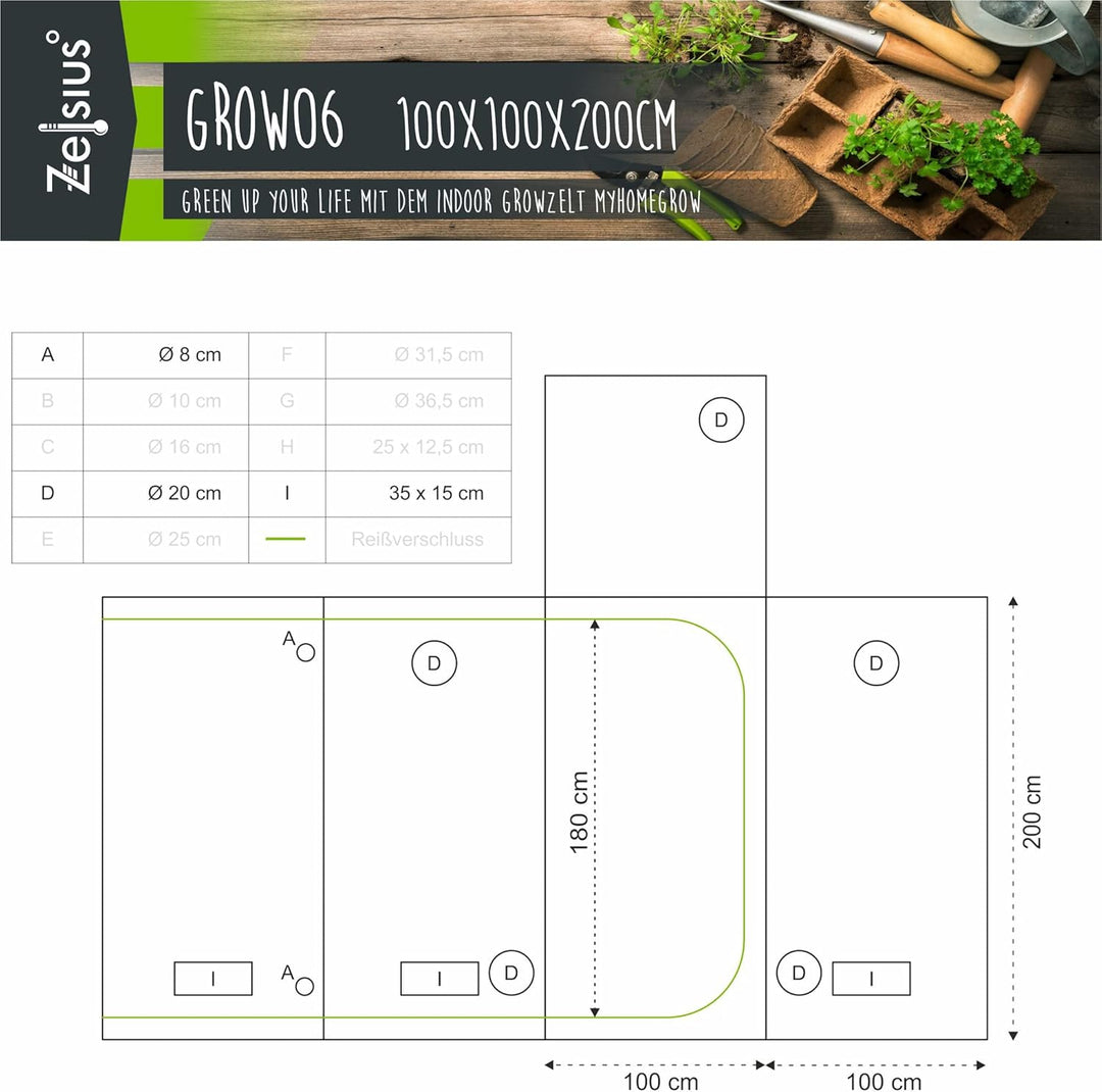 Zelsius Growzelt MyHomeGrow Grow Tent | Indoor Growroom | schwarz grün | Growschrank Darkroom Pflanz