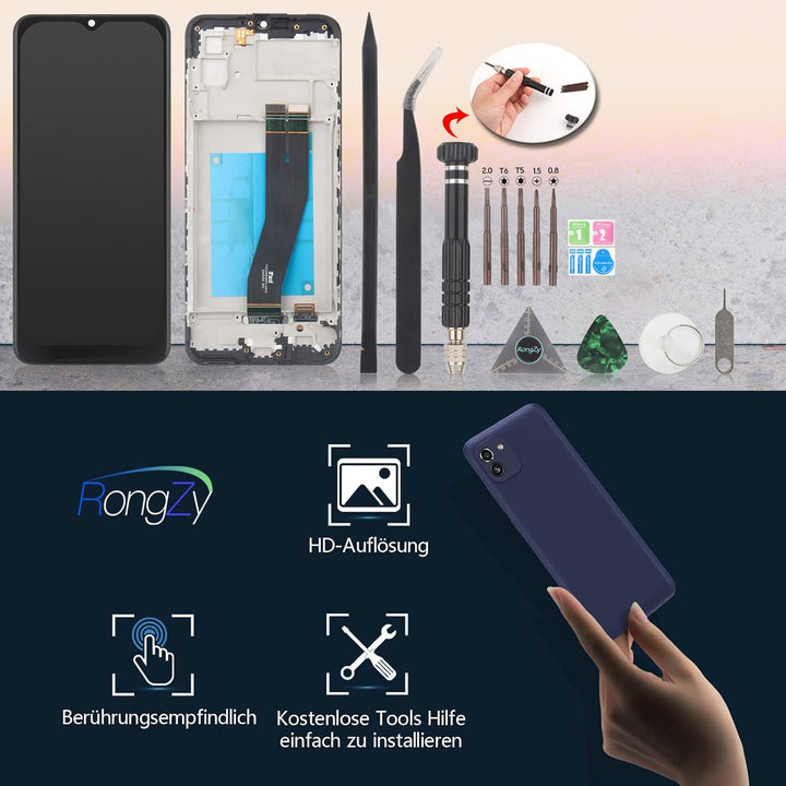 RongZy Kompatibel mit Samsung Galaxy A03 A035G Ersatz Bildschirm LCD Display und Touchscreen-Digitiz