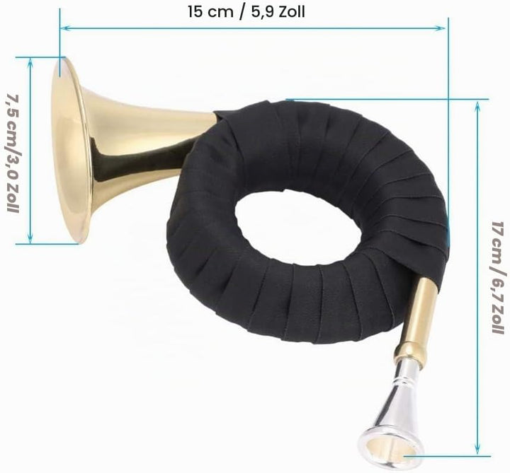 Bb Jagdhorn, Messing Jagdhorn Mini leichte tragbare Horn Messing Instrument Set mit Aufbewahrungstas