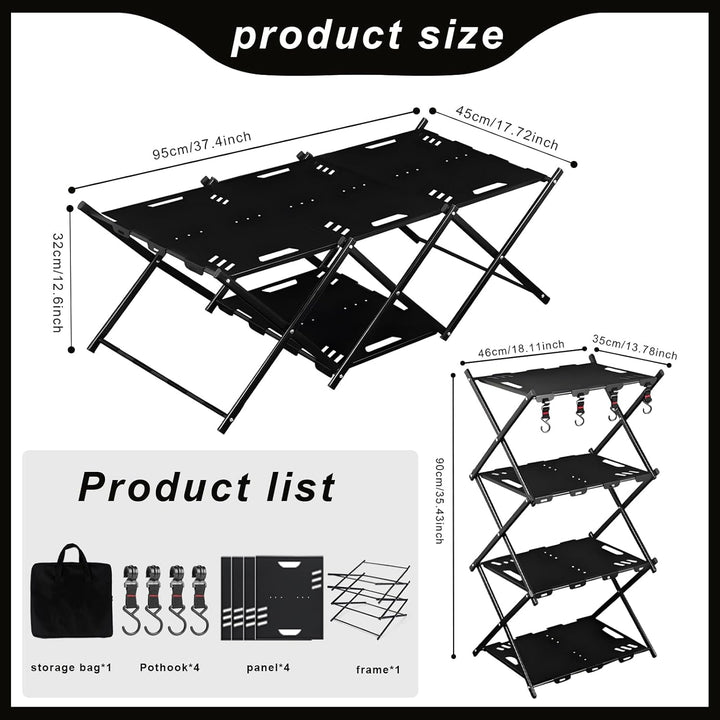 Klapptisch Campingtisch Camping Schrank Klappbar 2-in-1 Kohlenstoffstahl 95x 45x 32cm, Beine für Par