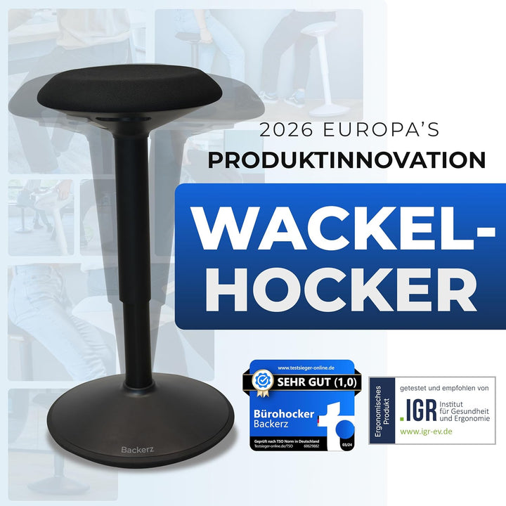 Backerz ergonomischer Wackel-Hocker - Bürohocker mit 55-80 cm Höhenverstellbar, Stehhocker, Arbeitsh