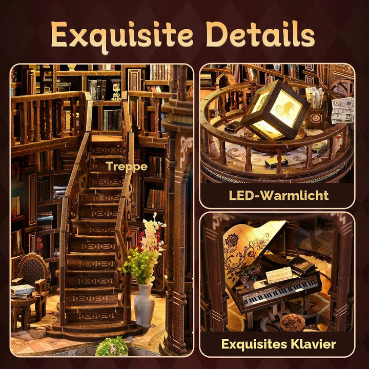 DIY Bücherregal-Nische Bausatz für Erwachsene – 3D Holz-Miniatur-Puppenhaus Modellbausatz, Bastelset