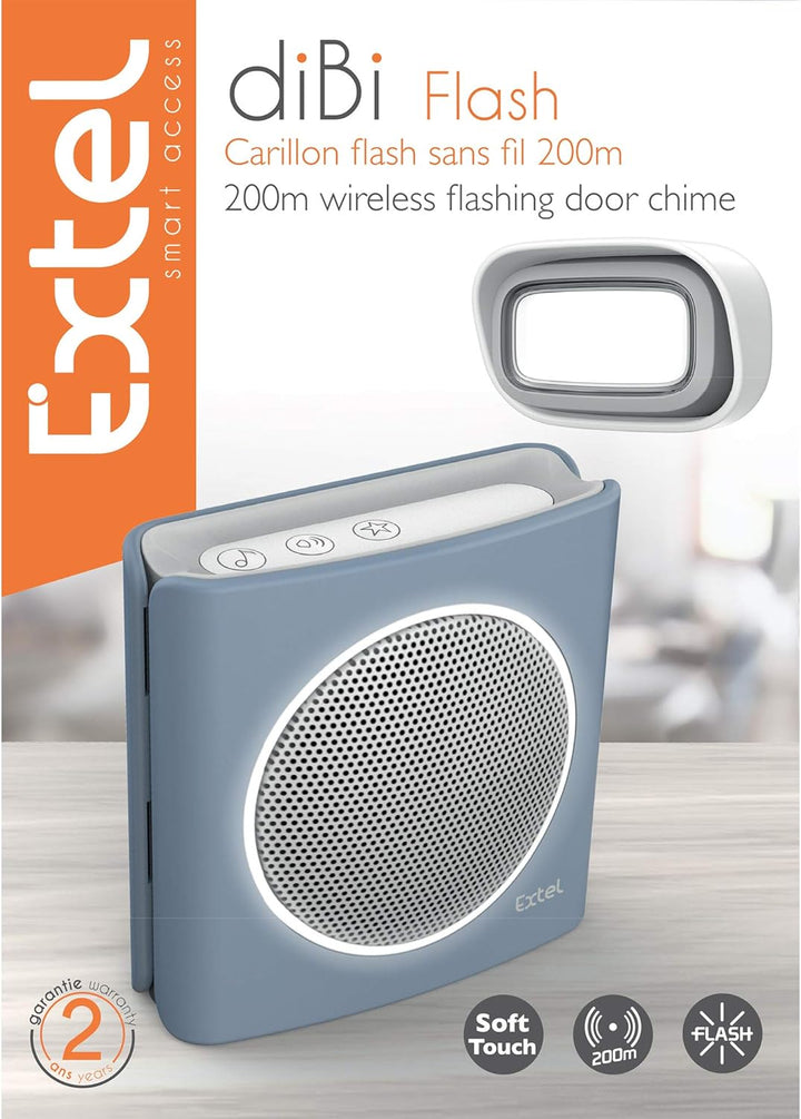 EXTEL diBi Flash Soft Grey Funk Türklingel, bis zu 200m Reichweite, Grau / Blau