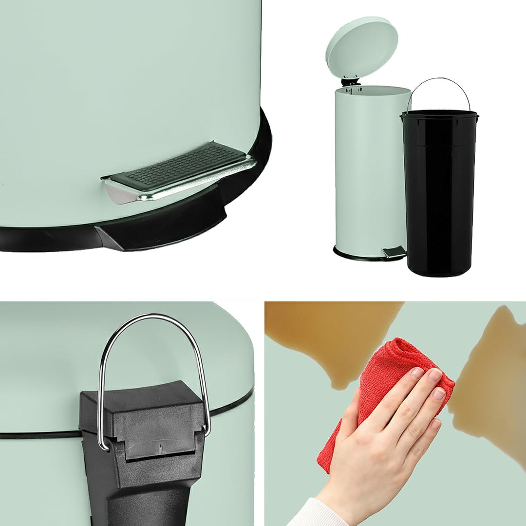 Relaxdays Mülleimer 30 Liter, Küchenabfalleimer mit Absenkautomatik, Henkel & Trittpedal, runder Pap