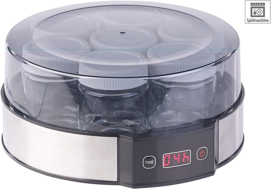 Rosenstein & Söhne Joghurtzubereiter: Joghurt-Maker mit Zeitschaltuhr, 7 Portionsgläser je 190 ml, 2