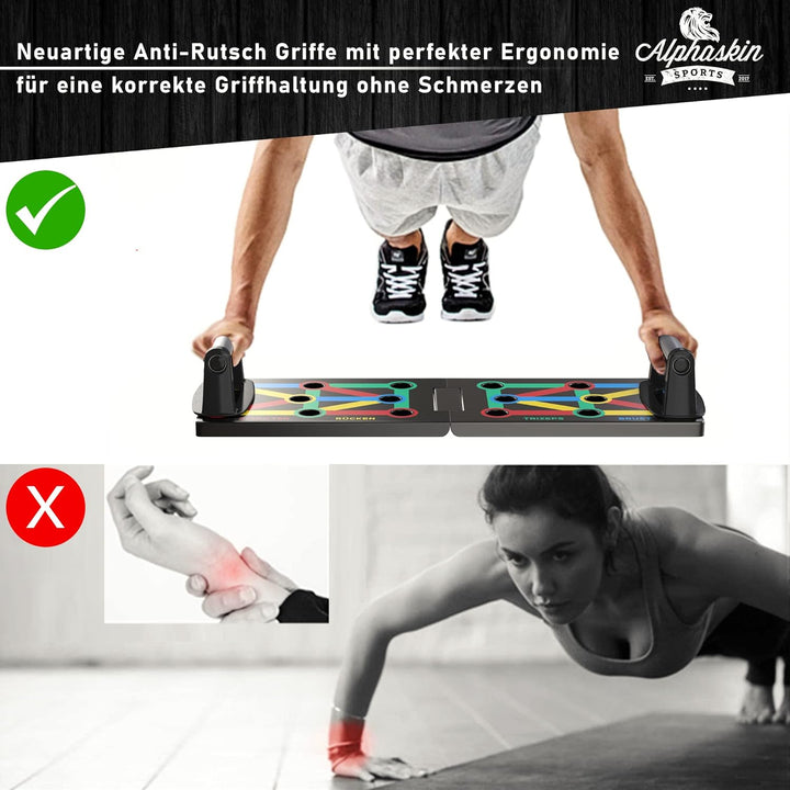 ALPHASKIN® Premium Liegestützbrett Set I Liegestützgriffe Homeworkout I 9 in 1 Push Up Bar I Homegym