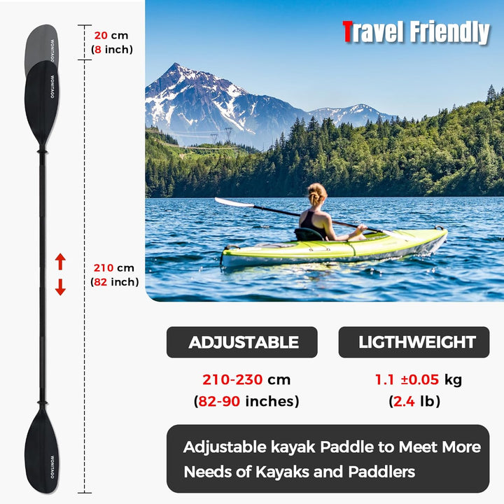 XUXIAKE Kajak Paddels mit Aluminium Schaft und PP Klinge, 210-230 cm, 230-250 cm Einstellbar Doppelp