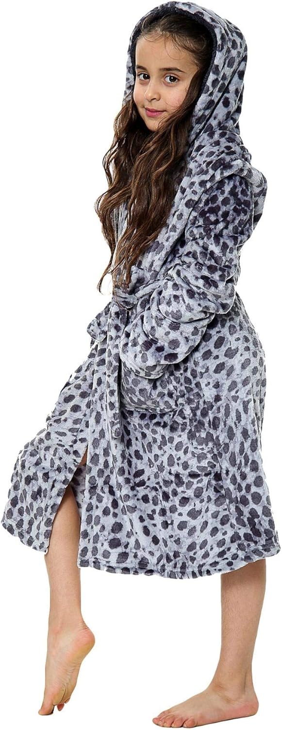 A2Z 4 Kids Sanft Leopard Druck Bademantel Dressing Kleid Nachtwäsche Vlies Vermummt Strand, Baden, S