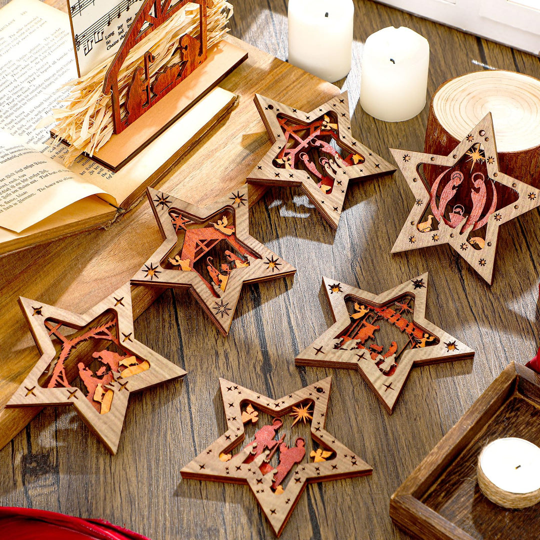 Spiareal Weihnachtskrippen-Ornamente, religiöse, christliche Geschenke, Holz, hängende Ornamente, St