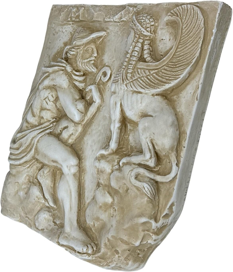 Oedipus and Sphinx Plakette Relief Wanddeko Skulptur Steinguss Griechische Mythologie