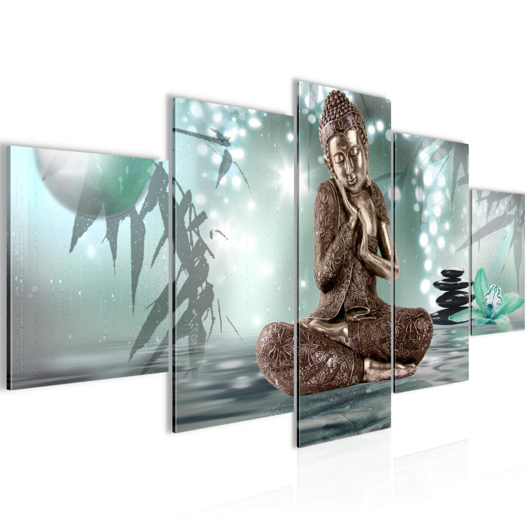 Runa Art Wandbilder Buddha Feng Shui 5 Teilig Bild auf Vlies Leinwand Deko Wohnzimmer Schlafzimmer R