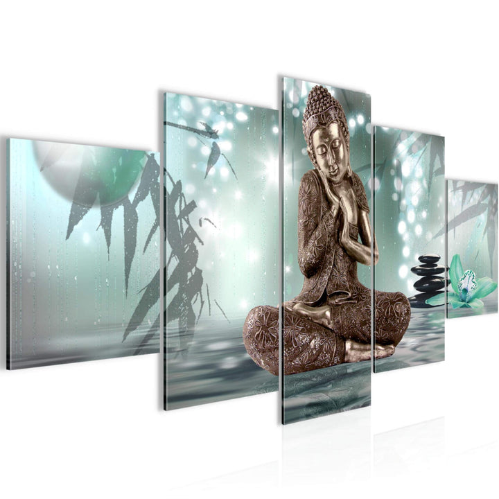 Runa Art Wandbilder Buddha Feng Shui 5 Teilig Bild auf Vlies Leinwand Deko Wohnzimmer Schlafzimmer R