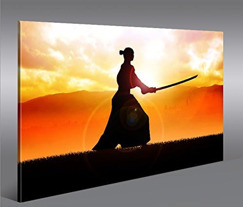 islandburner Bild Bilder auf Leinwand Samurai Kämpfer im Sonnenuntergang 1p XXL Poster Leinwandbild