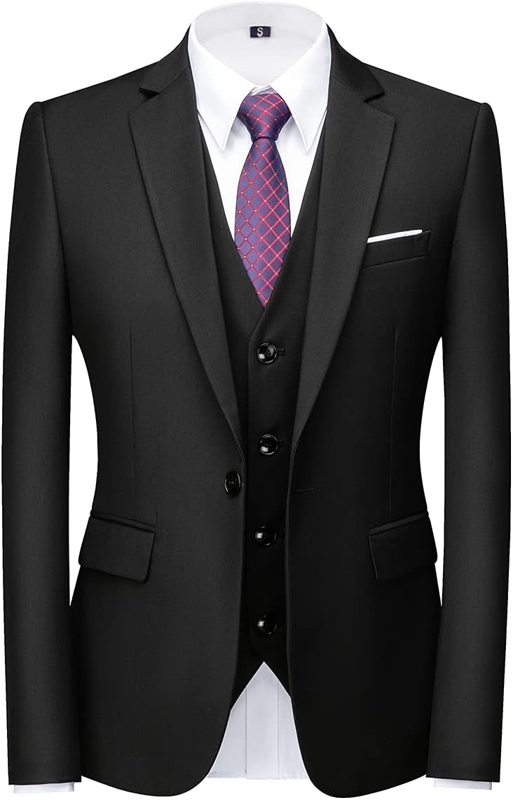 KUDORO Herren Anzüge 3-teilig Slim Fit Eine Knöpfe für Hochzeit Business Herrenanzug Sakko Weste Hos