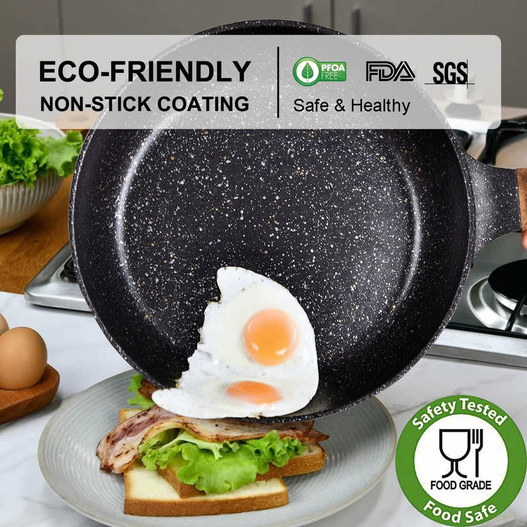 diig Antihaft Pfanne 28cm, Bratpfanne Flachpfanne mit Deckel, Aluminium Gusspfanne, anthrazit Marble