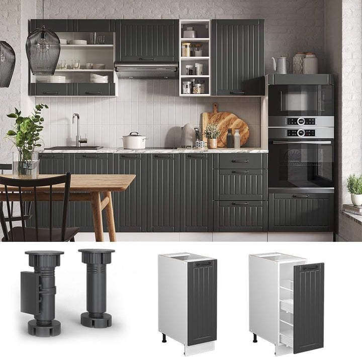 Vicco Apothekerschrank Fame-Line, Anthrazit Landhaus, 30 cm, AP Marmor, zur Kombination mit weiteren
