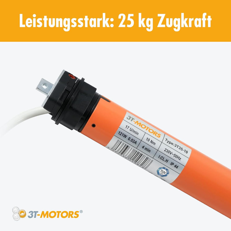 3T-MOTORS Rollladenmotor 3T35-10 (Zugkraft 10 Nm/25 kg) für 40 mm 8kant Rollladenwelle (SW40), mit m