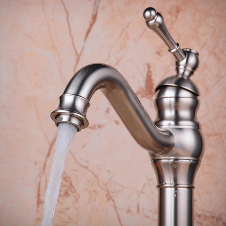 Badezimmer Waschbecken Mischer Hahn, reiner Kupfer Griff Einzel Loch Retro Badezimmer Hahn (Brushed)