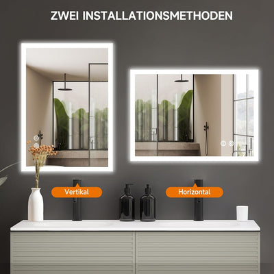 YOLEO Badspiegel mit Beleuchtung, LED Spiegel Wandspiegel mit Steckdose, Badzimmerspiegel LED mit To