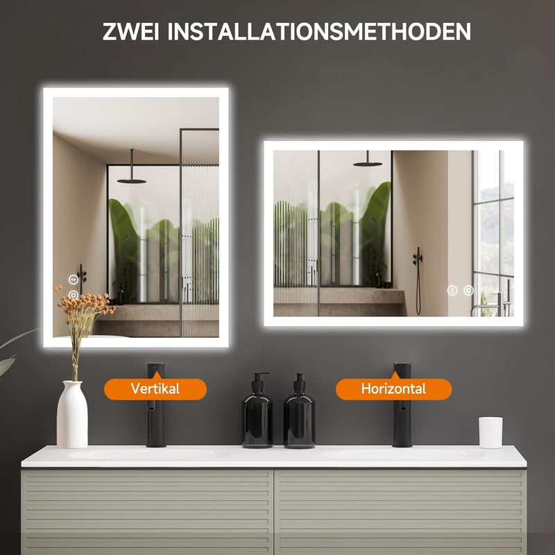 YOLEO Badspiegel mit Beleuchtung, LED Spiegel Wandspiegel mit Steckdose, Badzimmerspiegel LED mit To