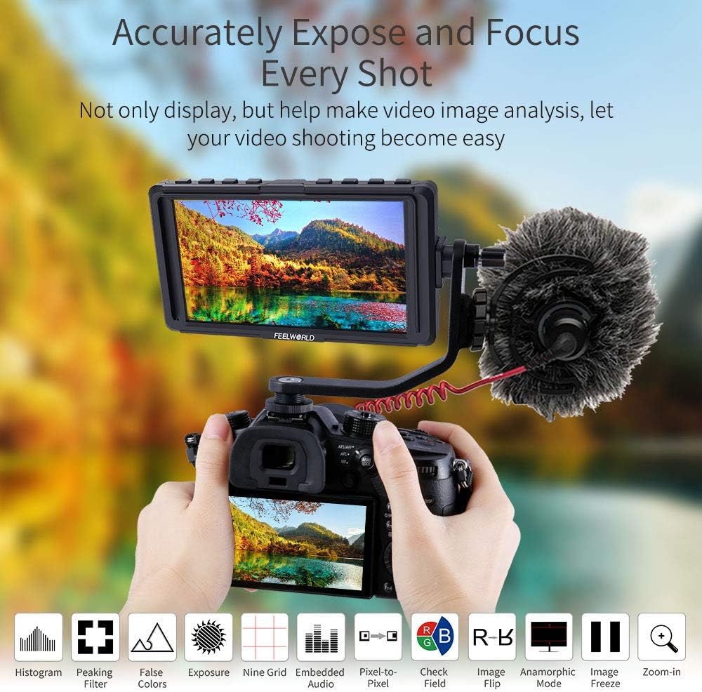 Feelworld F5 5 Zoll DSLR Kamera Field Monitor Small Full HD 1920x1080 IPS Video Peaking Focus Assist