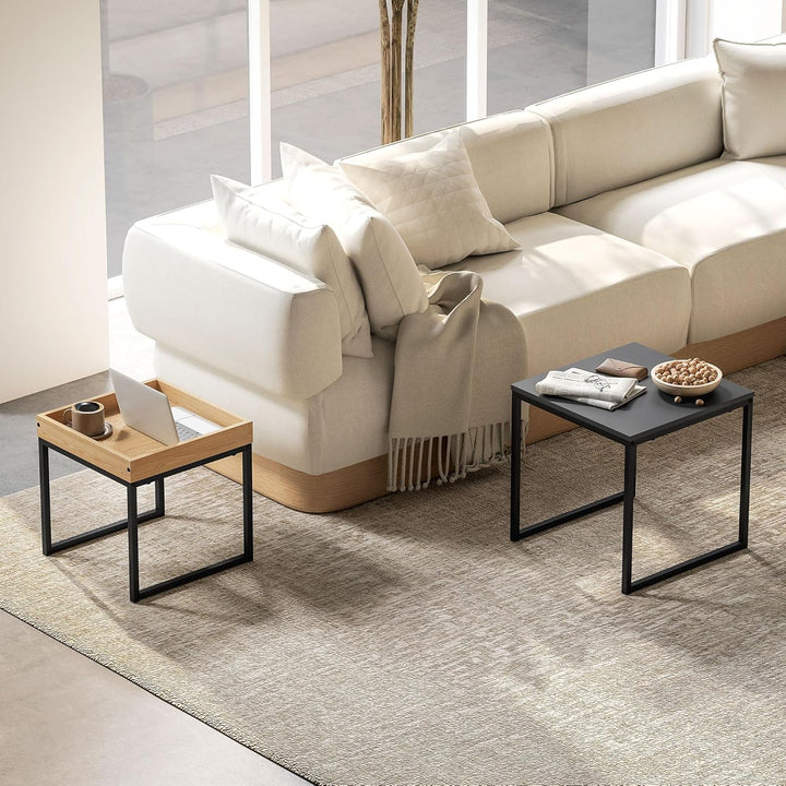 HOMCOM Couchtisch 2er Set Satztisch Quadratischer Beistelltisch mit Abnehmbarem Tablett, Stahlgestel