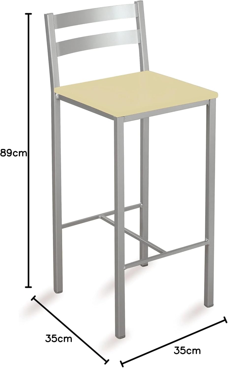 ASTIMESA Zwei hohe Küchenhocker mit horizontalen Streifen, Sitzfläche 60 cm, Kunstleder, Beige, Beig